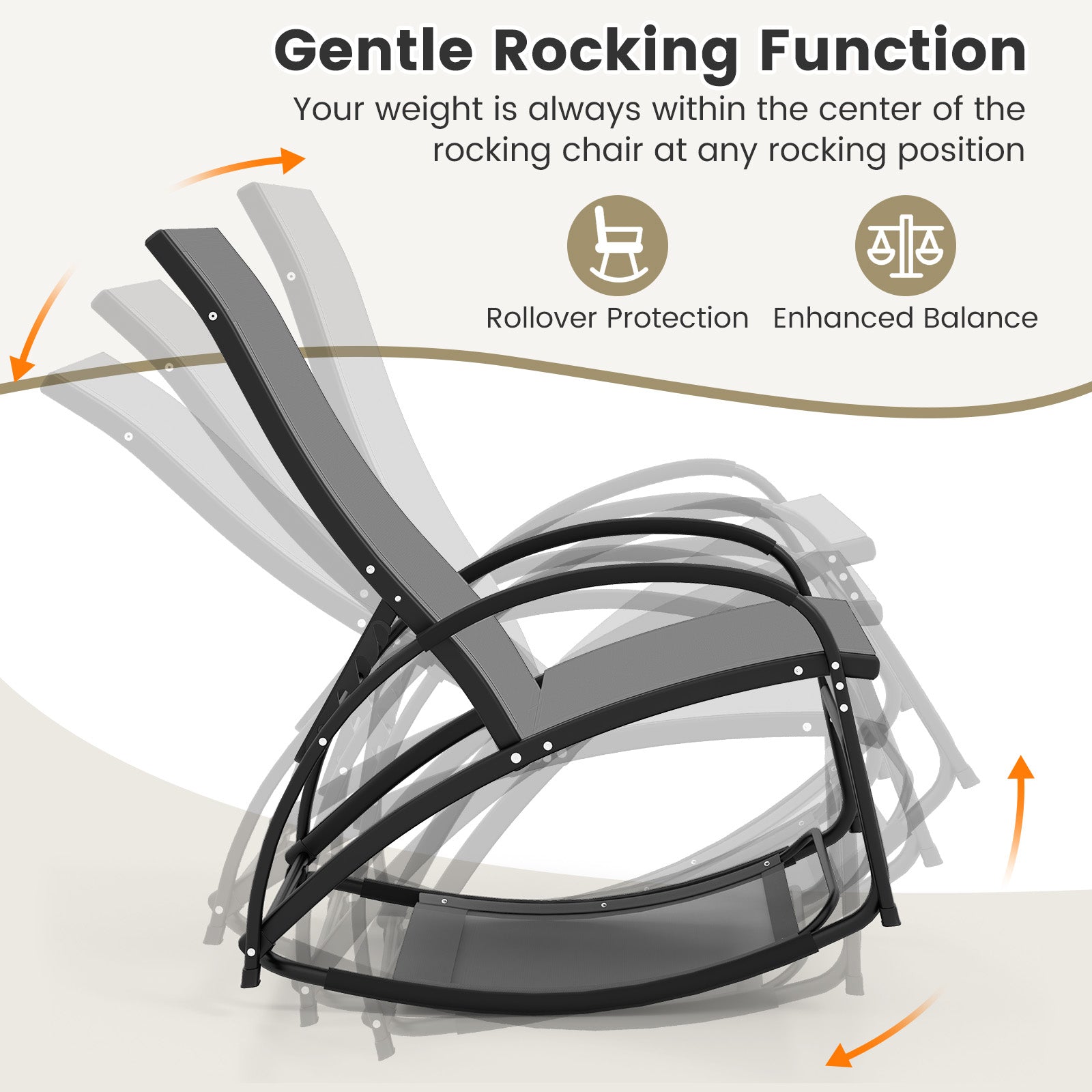 2-In-1 Outdoor Rocking Chair, 4-Position Adjustable Backrest, Gray Patio Rocking Chairs & Gliders at Gallery Canada