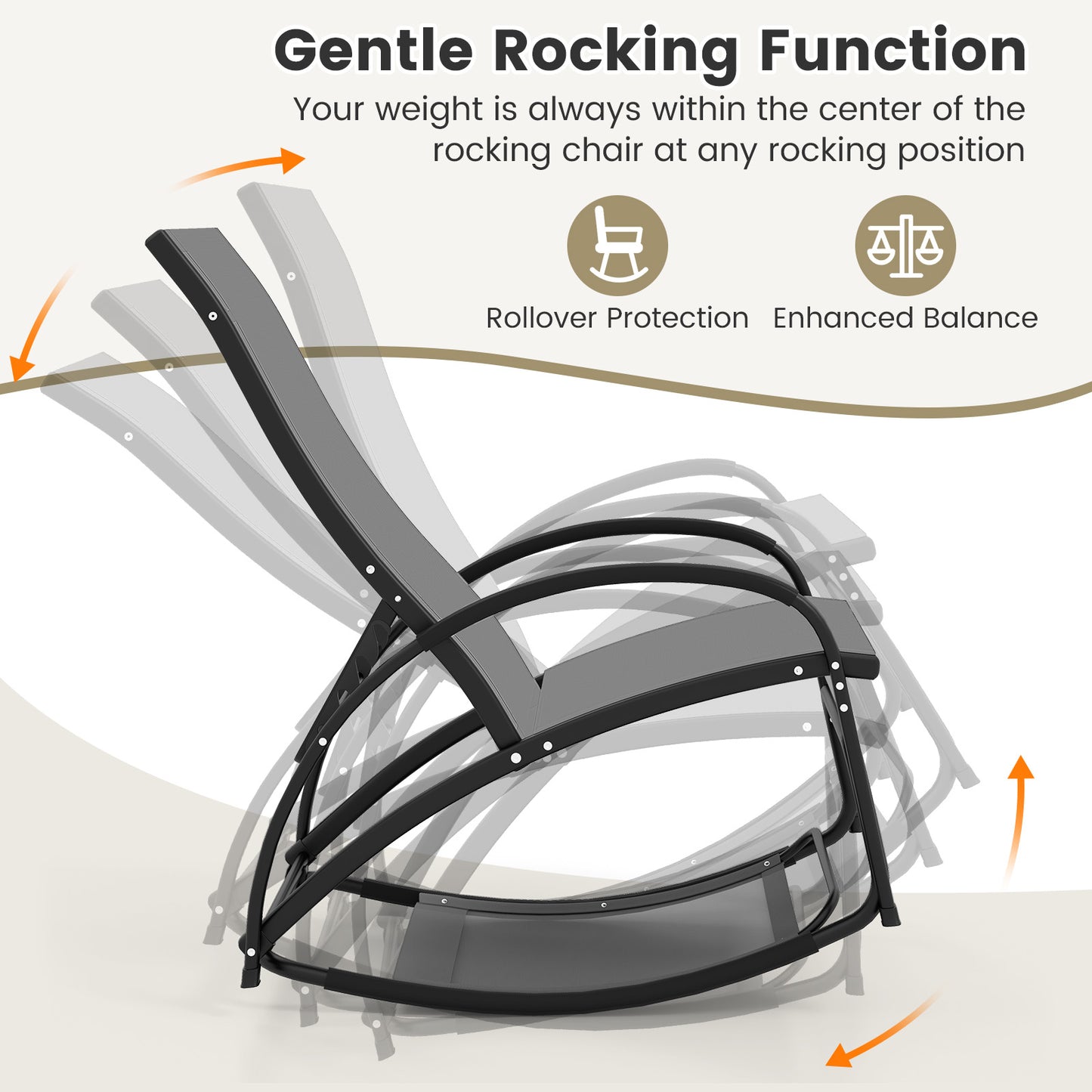 2-In-1 Outdoor Rocking Chair, 4-Position Adjustable Backrest, Gray Patio Rocking Chairs & Gliders at Gallery Canada