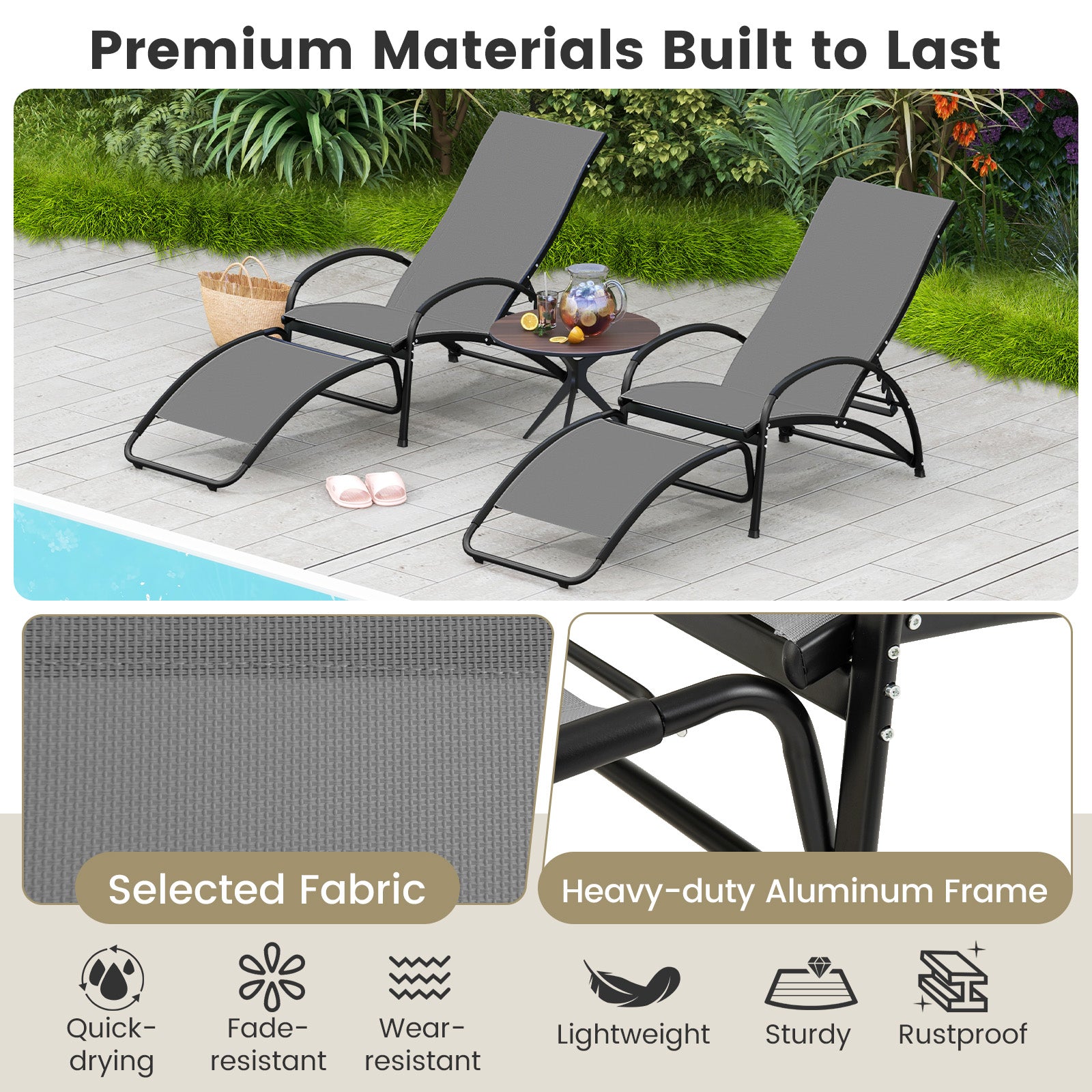 2-In-1 Outdoor Rocking Chair, 4-Position Adjustable Backrest, Gray Patio Rocking Chairs & Gliders at Gallery Canada