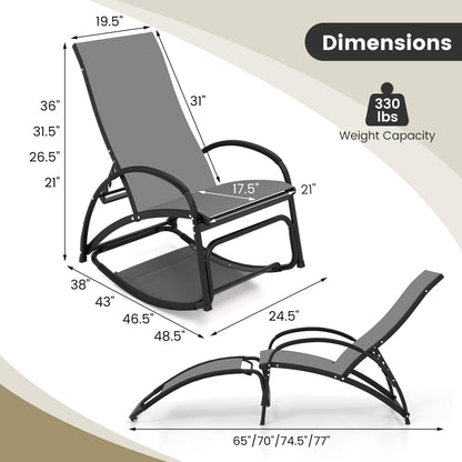 2-In-1 Outdoor Rocking Chair, 4-Position Adjustable Backrest, Gray Patio Rocking Chairs & Gliders at Gallery Canada