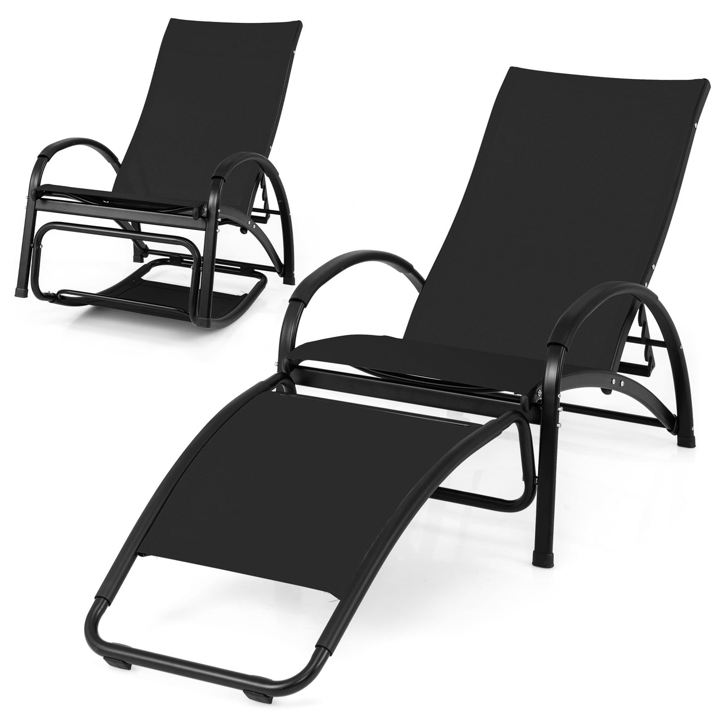 2-in-1 Outdoor Rocking Chair, 4-Position Adjustable Backrest, Black Patio Rocking Chairs & Gliders at Gallery Canada