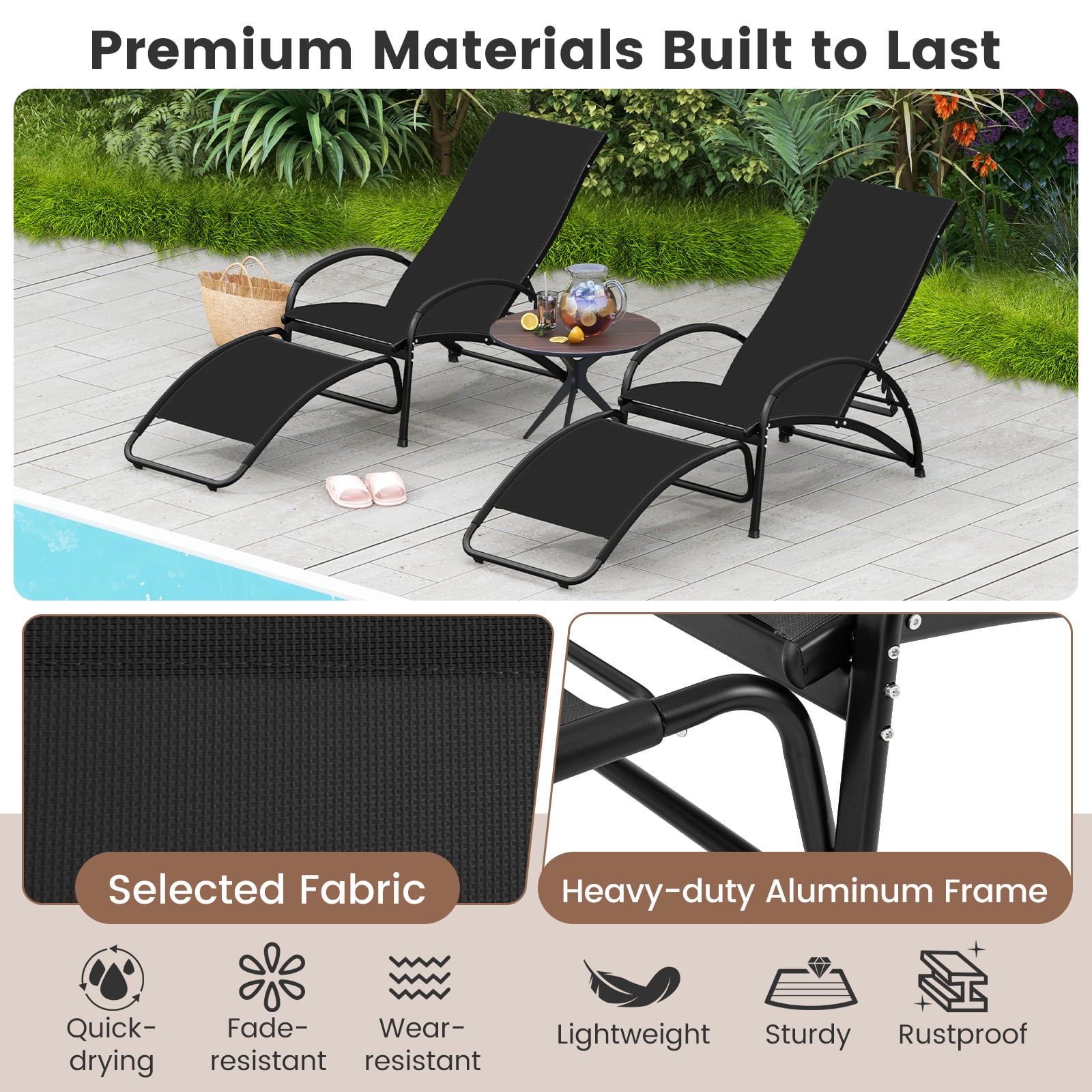 2-in-1 Outdoor Rocking Chair, 4-Position Adjustable Backrest, Black Patio Rocking Chairs & Gliders at Gallery Canada