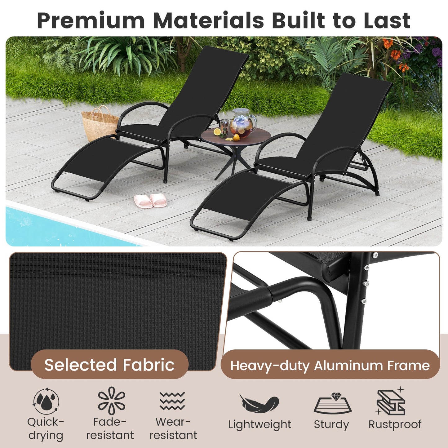 2-in-1 Outdoor Rocking Chair, 4-Position Adjustable Backrest, Black Patio Rocking Chairs & Gliders at Gallery Canada