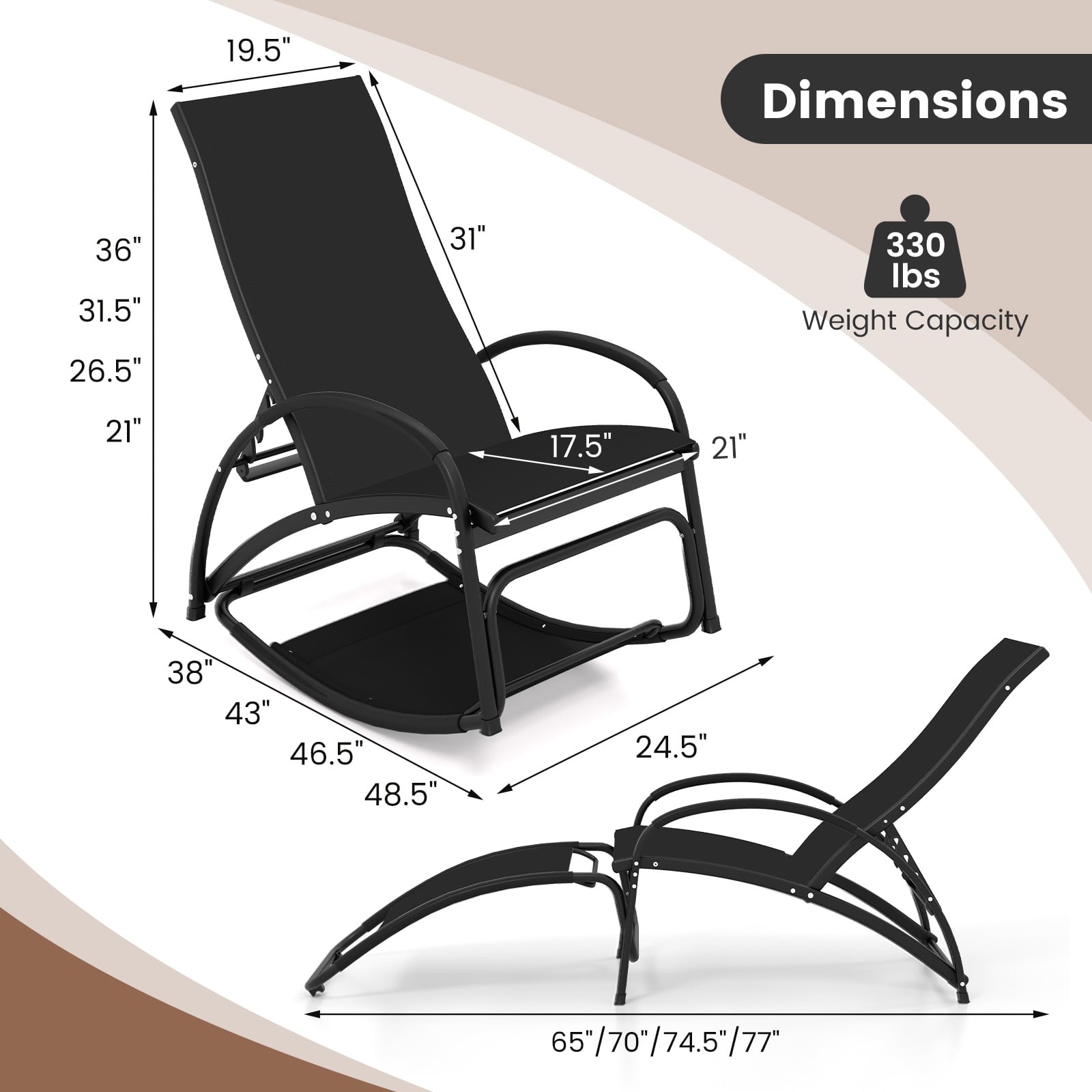 2-in-1 Outdoor Rocking Chair, 4-Position Adjustable Backrest, Black Patio Rocking Chairs & Gliders at Gallery Canada