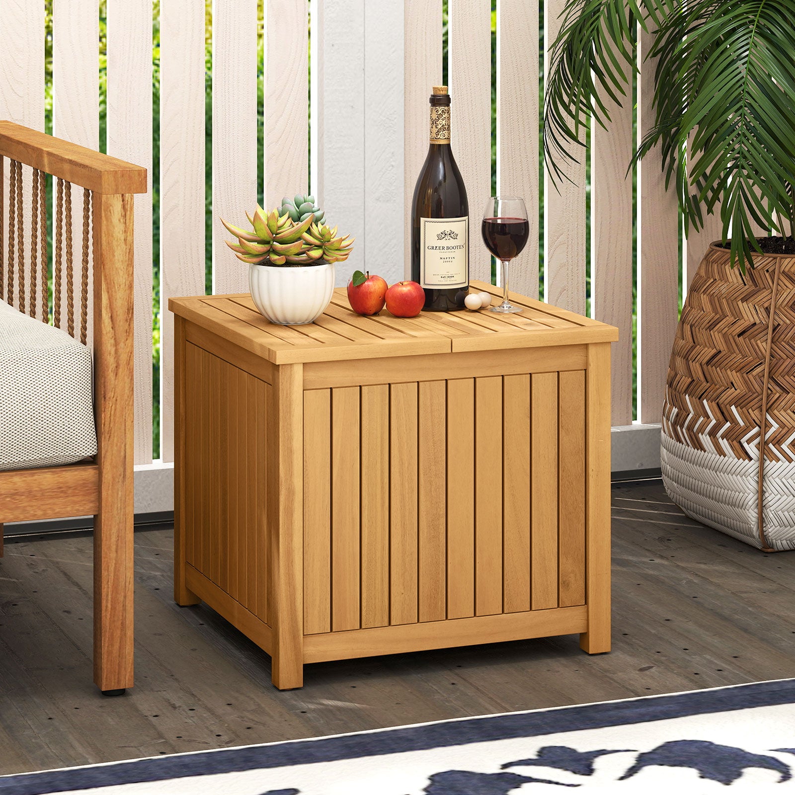 2-in-1 Outdoor Side Table with Storage Acacia Wood Slatted Coffee Table Square Slatted End Storage Box Patio Coffee Tables at Gallery Canada