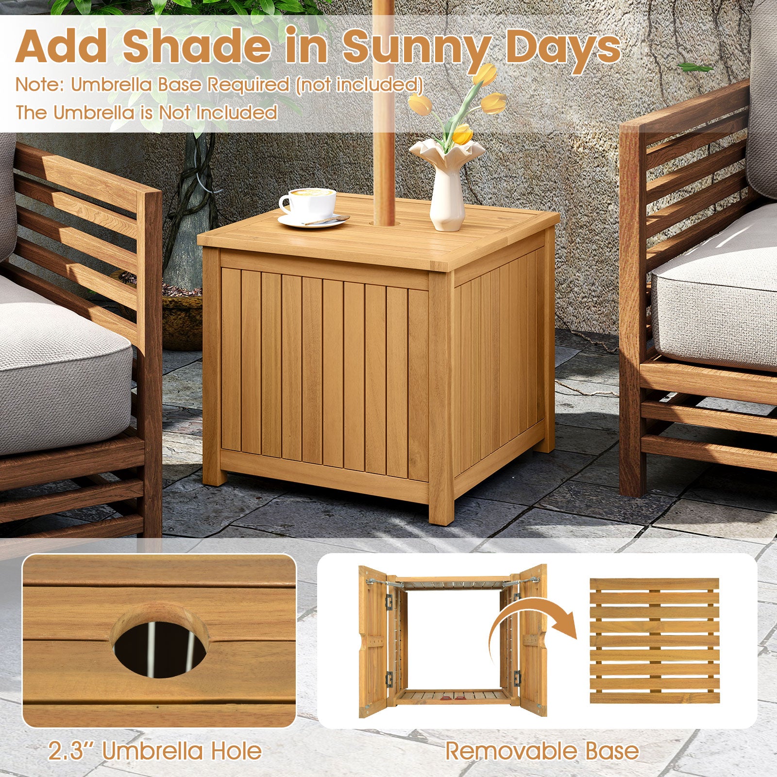 2-in-1 Outdoor Side Table with Storage Acacia Wood Slatted Coffee Table Square Slatted End Storage Box Patio Coffee Tables at Gallery Canada