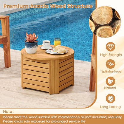 2-in-1 Outdoor Side Table with Storage Acacia Wood Slatted Coffee Table Square and Round Slatted End Storage Box Patio Coffee Tables at Gallery Canada
