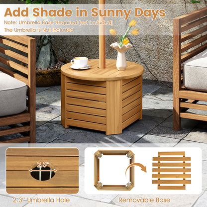 2-in-1 Outdoor Side Table with Storage Acacia Wood Slatted Coffee Table Square and Round Slatted End Storage Box Patio Coffee Tables at Gallery Canada