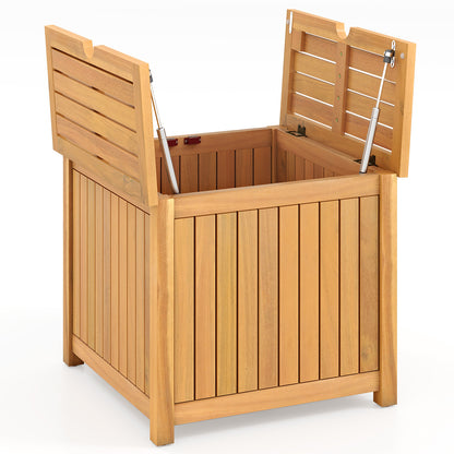 2-in-1 Outdoor Side Table with Storage Acacia Wood Slatted Coffee Table Square Slatted End Storage Box Patio Coffee Tables at Gallery Canada