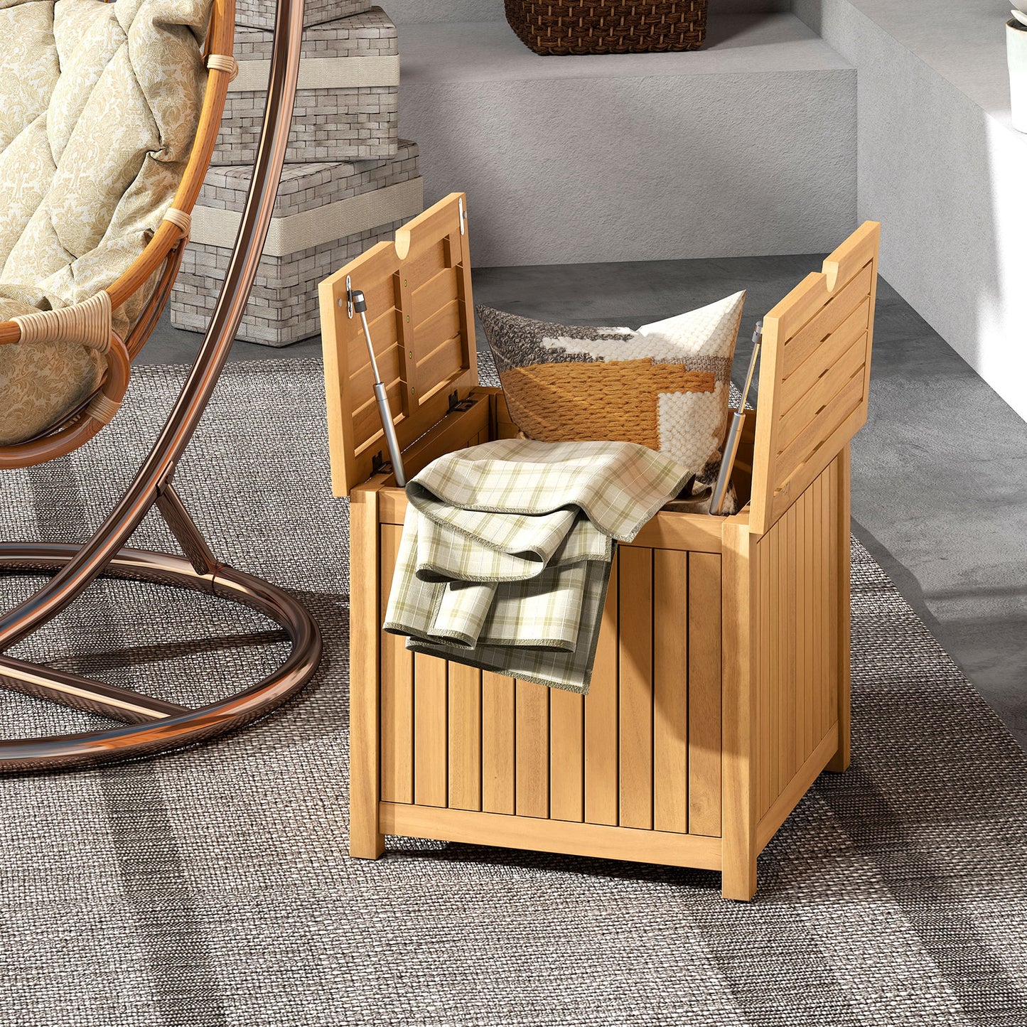 2-in-1 Outdoor Side Table with Storage Acacia Wood Slatted Coffee Table Square Slatted End Storage Box Patio Coffee Tables at Gallery Canada