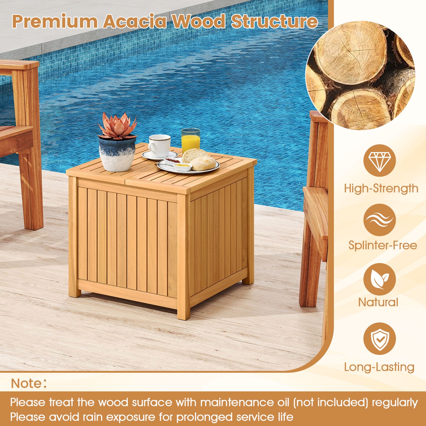 2-in-1 Outdoor Side Table with Storage Acacia Wood Slatted Coffee Table Square Slatted End Storage Box Patio Coffee Tables at Gallery Canada