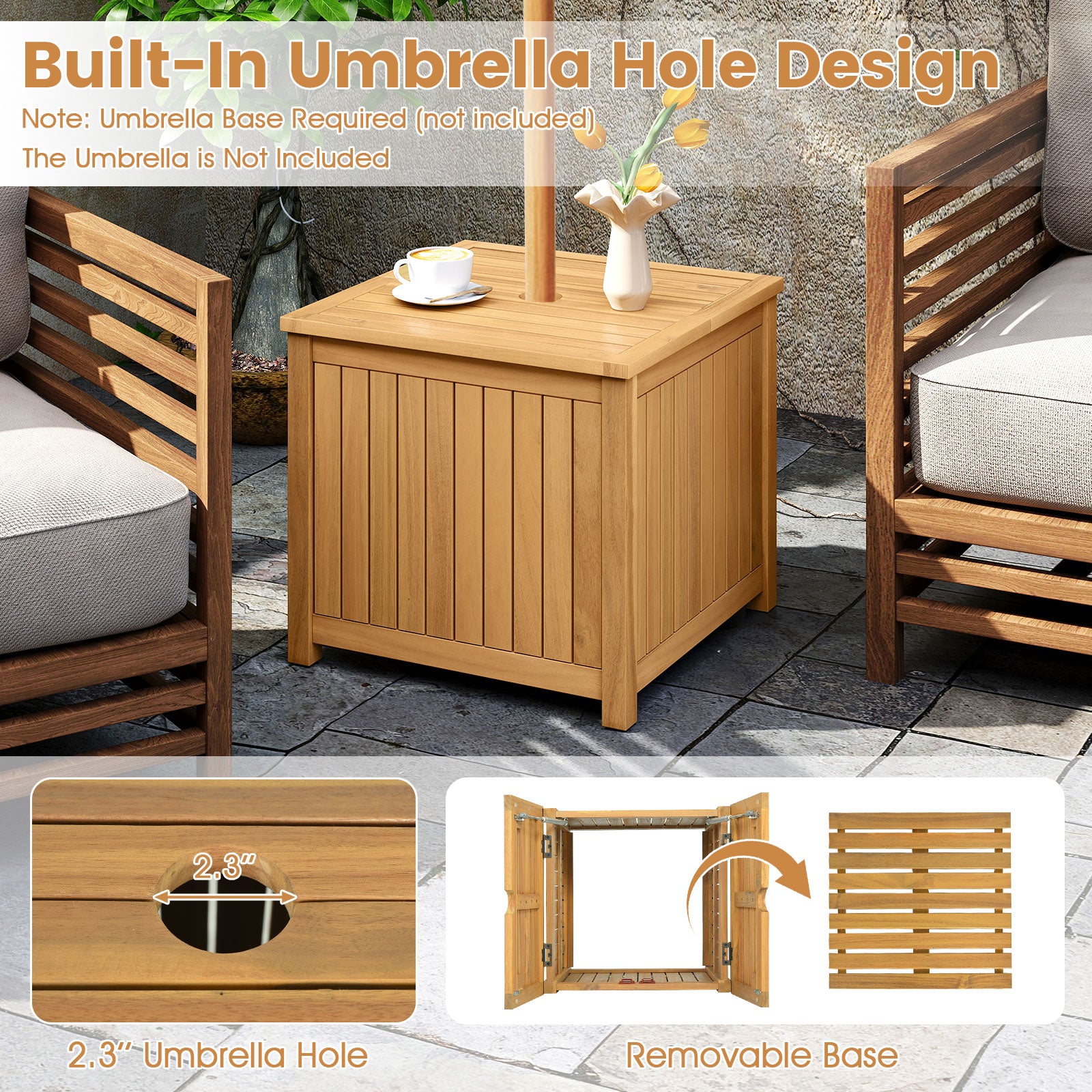 2-in-1 Outdoor Side Table with Storage Acacia Wood Slatted Coffee Table Square Slatted End Storage Box Patio Coffee Tables at Gallery Canada