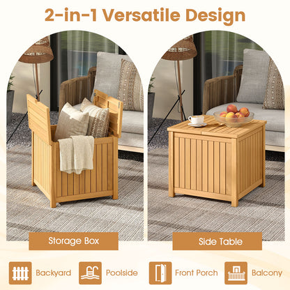 2-in-1 Outdoor Side Table with Storage Acacia Wood Slatted Coffee Table Square Slatted End Storage Box Patio Coffee Tables at Gallery Canada