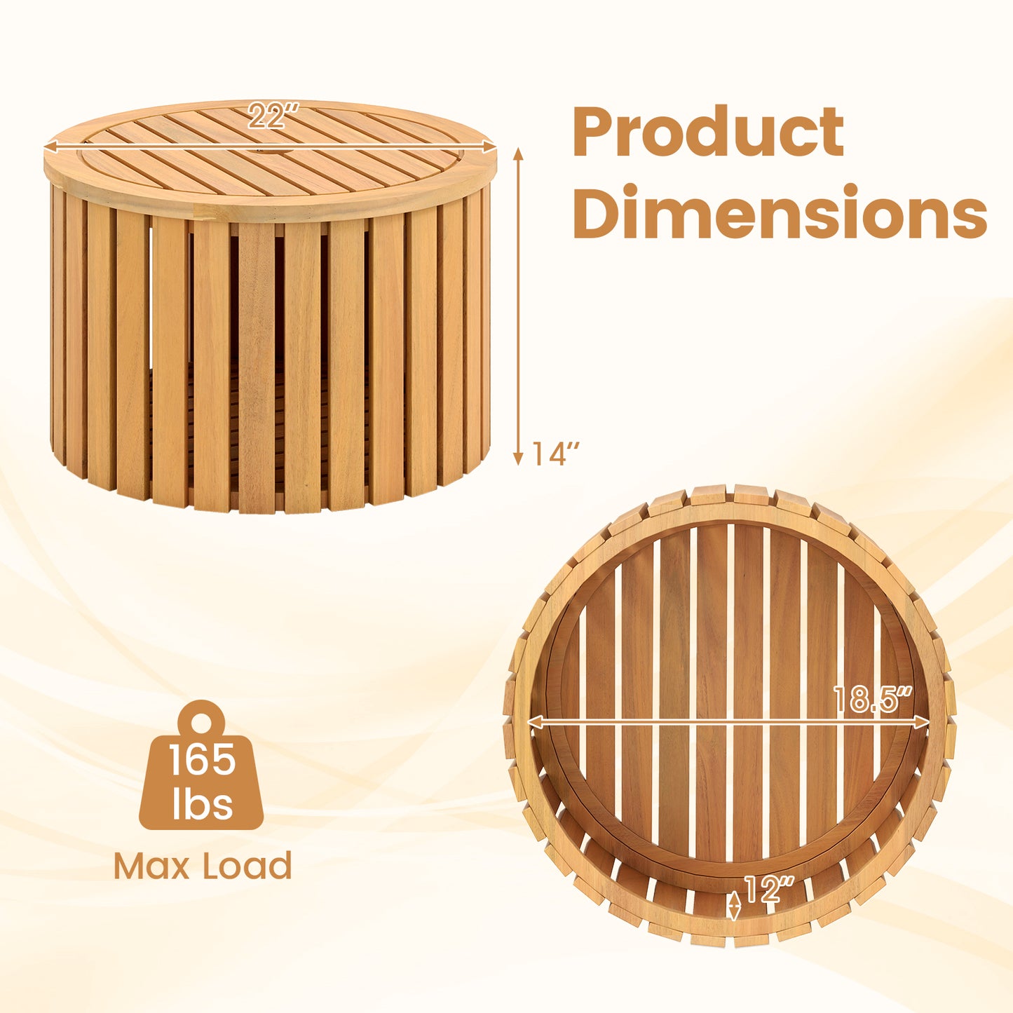 2-in-1 Outdoor Side Table with Storage Acacia Wood Slatted Coffee Table Round Slatted End Storage Box Patio Coffee Tables at Gallery Canada