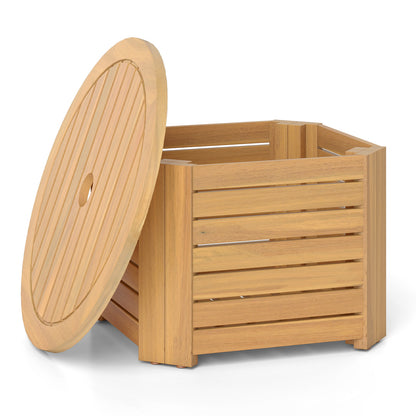 2-in-1 Outdoor Side Table with Storage Acacia Wood Slatted Coffee Table Square and Round Slatted End Storage Box Patio Coffee Tables at Gallery Canada
