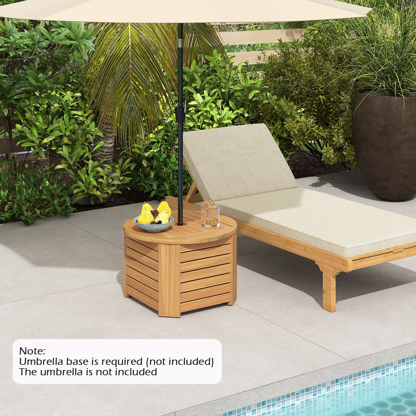 2-in-1 Outdoor Side Table with Storage Acacia Wood Slatted Coffee Table Square and Round Slatted End Storage Box Patio Coffee Tables at Gallery Canada