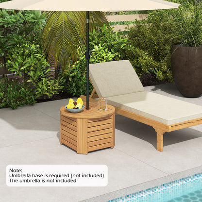 2-in-1 Outdoor Side Table with Storage Acacia Wood Slatted Coffee Table Square and Round Slatted End Storage Box Patio Coffee Tables at Gallery Canada