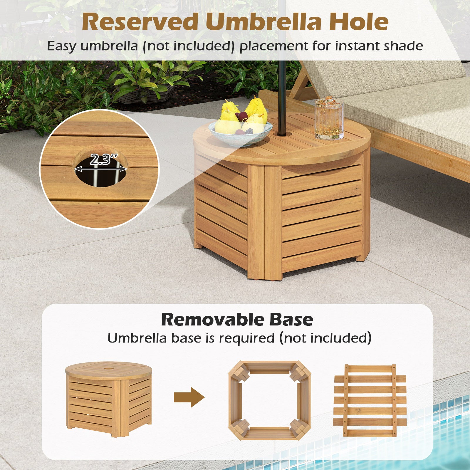 2-in-1 Outdoor Side Table with Storage Acacia Wood Slatted Coffee Table Square and Round Slatted End Storage Box Patio Coffee Tables at Gallery Canada