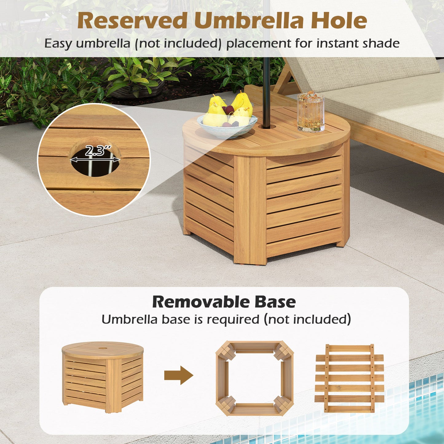 2-in-1 Outdoor Side Table with Storage Acacia Wood Slatted Coffee Table Square and Round Slatted End Storage Box Patio Coffee Tables at Gallery Canada
