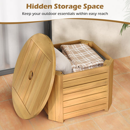 2-in-1 Outdoor Side Table with Storage Acacia Wood Slatted Coffee Table Square and Round Slatted End Storage Box Patio Coffee Tables at Gallery Canada