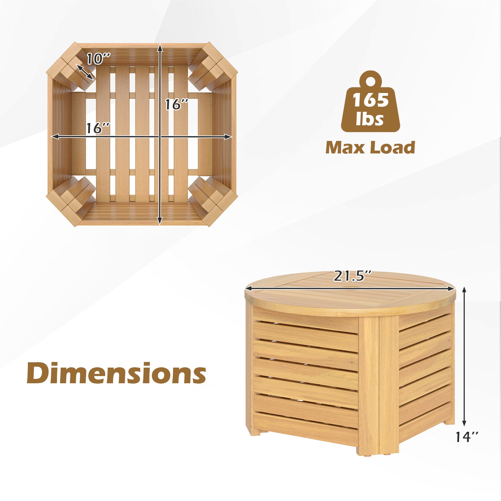 2-in-1 Outdoor Side Table with Storage Acacia Wood Slatted Coffee Table Square and Round Slatted End Storage Box Patio Coffee Tables at Gallery Canada