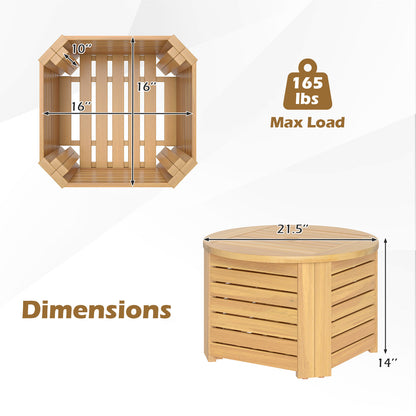 2-in-1 Outdoor Side Table with Storage Acacia Wood Slatted Coffee Table Square and Round Slatted End Storage Box Patio Coffee Tables at Gallery Canada