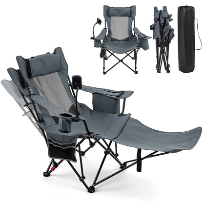 2-in-1 Reclining Camping Chair with 3-Level Adjustable Backrest, Gray Camping Furniture at Gallery Canada