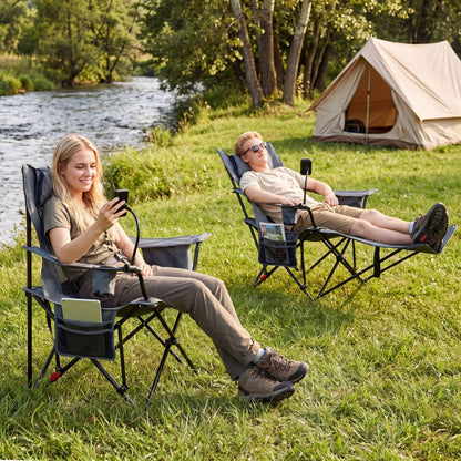 2-in-1 Reclining Camping Chair with 3-Level Adjustable Backrest, Gray Camping Furniture at Gallery Canada