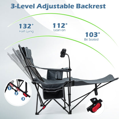 2-in-1 Reclining Camping Chair with 3-Level Adjustable Backrest, Gray Camping Furniture at Gallery Canada