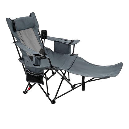 2-in-1 Reclining Camping Chair with 3-Level Adjustable Backrest, Gray Camping Furniture Gray at Gallery Canada
