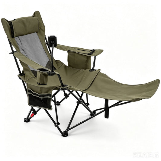 2-in-1 Reclining Camping Chair with 3-Level Adjustable Backrest, Green Camping Furniture Green at Gallery Canada