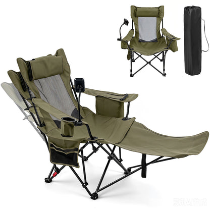 2-in-1 Reclining Camping Chair with 3-Level Adjustable Backrest, Green Camping Furniture Green at Gallery Canada
