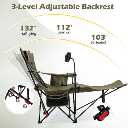 2-in-1 Reclining Camping Chair with 3-Level Adjustable Backrest, Green Camping Furniture at Gallery Canada