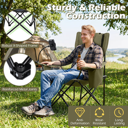 2-in-1 Reclining Camping Chair with 3-Level Adjustable Backrest, Green Camping Furniture at Gallery Canada