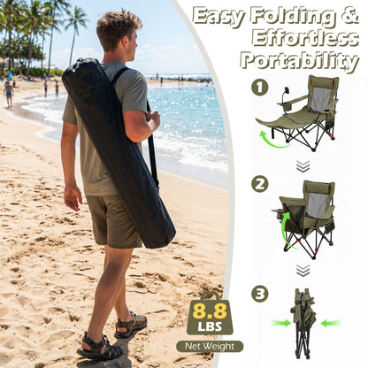 2-in-1 Reclining Camping Chair with 3-Level Adjustable Backrest, Green Camping Furniture at Gallery Canada