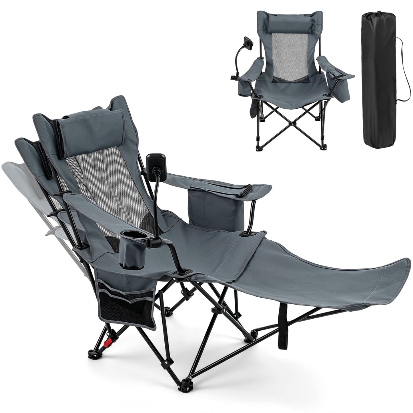 2-in-1 Reclining Camping Chair with 3-Level Adjustable Backrest, Gray Camping Furniture at Gallery Canada