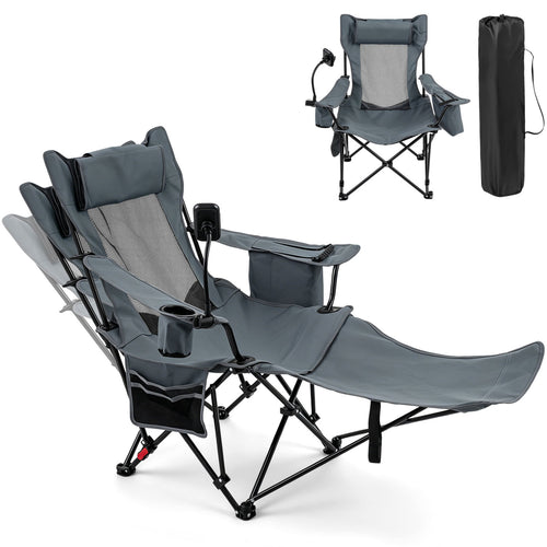 2-in-1 Reclining Camping Chair with 3-Level Adjustable Backrest, Gray