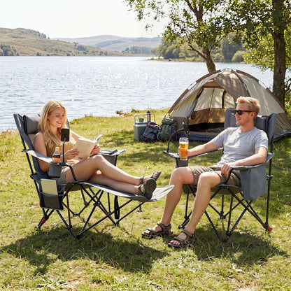 2-in-1 Reclining Camping Chair with 3-Level Adjustable Backrest, Gray Camping Furniture at Gallery Canada