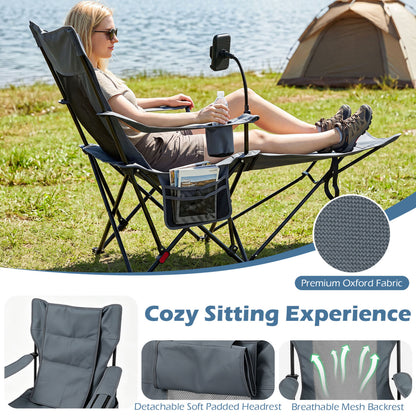 2-in-1 Reclining Camping Chair with 3-Level Adjustable Backrest, Gray Camping Furniture at Gallery Canada