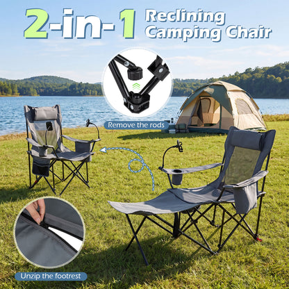 2-in-1 Reclining Camping Chair with 3-Level Adjustable Backrest, Gray Camping Furniture at Gallery Canada