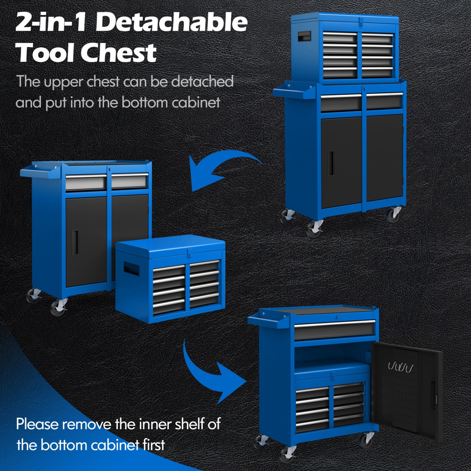 2-In-1 Rolling Tool Chest, 5 Sliding Lockable Drawers, Navy Garages at Gallery Canada
