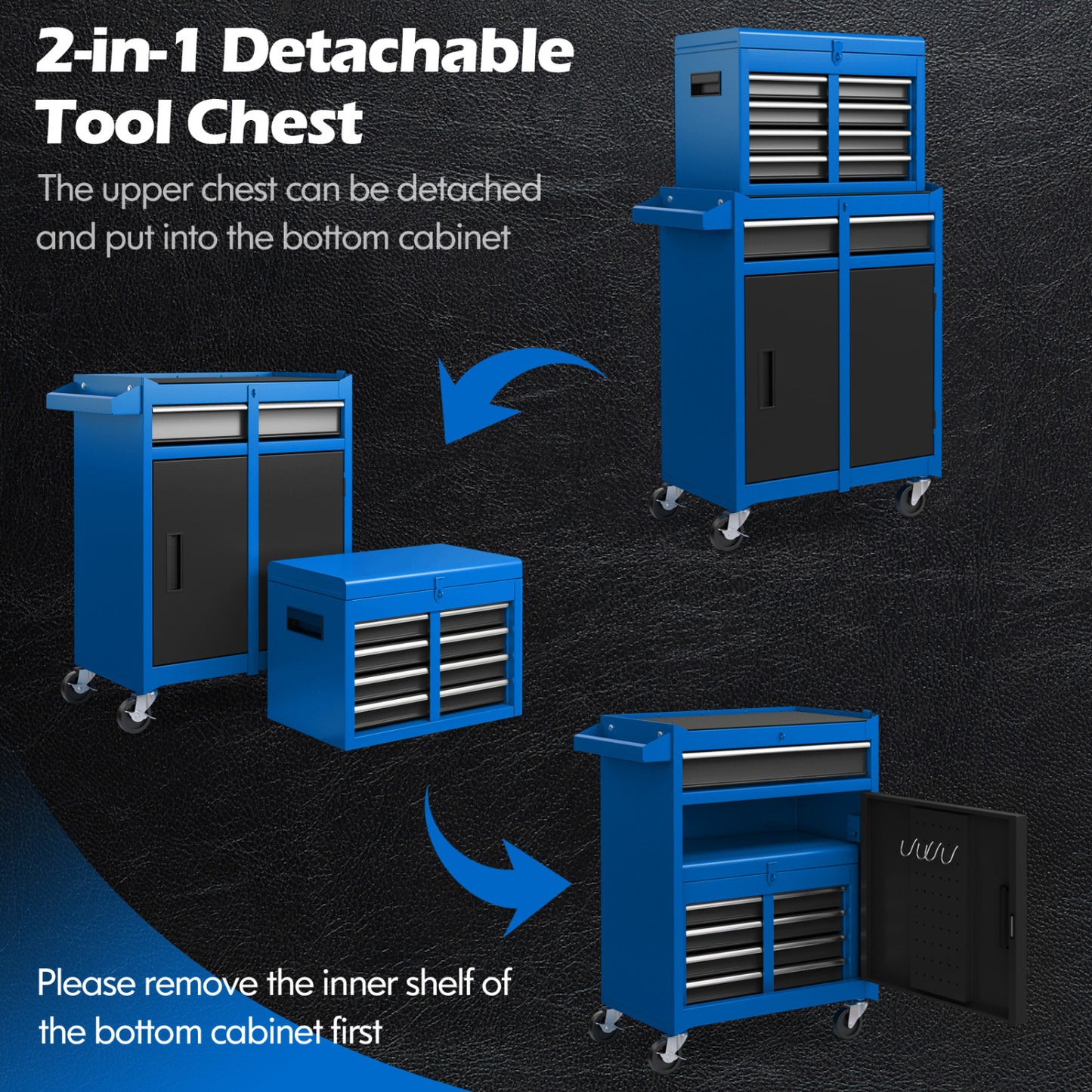 2-In-1 Rolling Tool Chest, 5 Sliding Lockable Drawers, Navy Garages at Gallery Canada