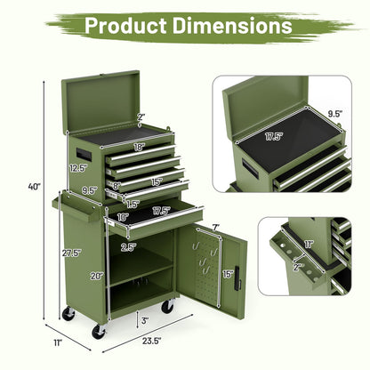 2-In-1 Rolling Tool Chest, 5 Sliding Lockable Drawers, Green Garages at Gallery Canada