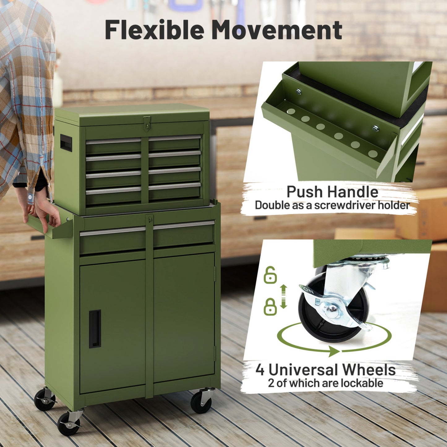 2-In-1 Rolling Tool Chest, 5 Sliding Lockable Drawers, Green Garages at Gallery Canada