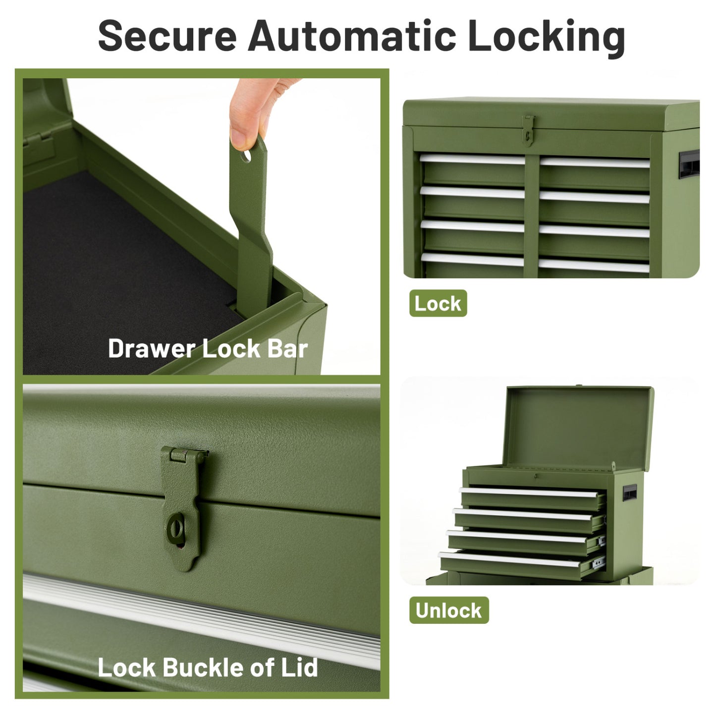 2-In-1 Rolling Tool Chest, 5 Sliding Lockable Drawers, Green Garages at Gallery Canada
