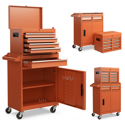 2-In-1 Rolling Tool Chest, 5 Sliding Lockable Drawers, Orange Garages Orange at Gallery Canada