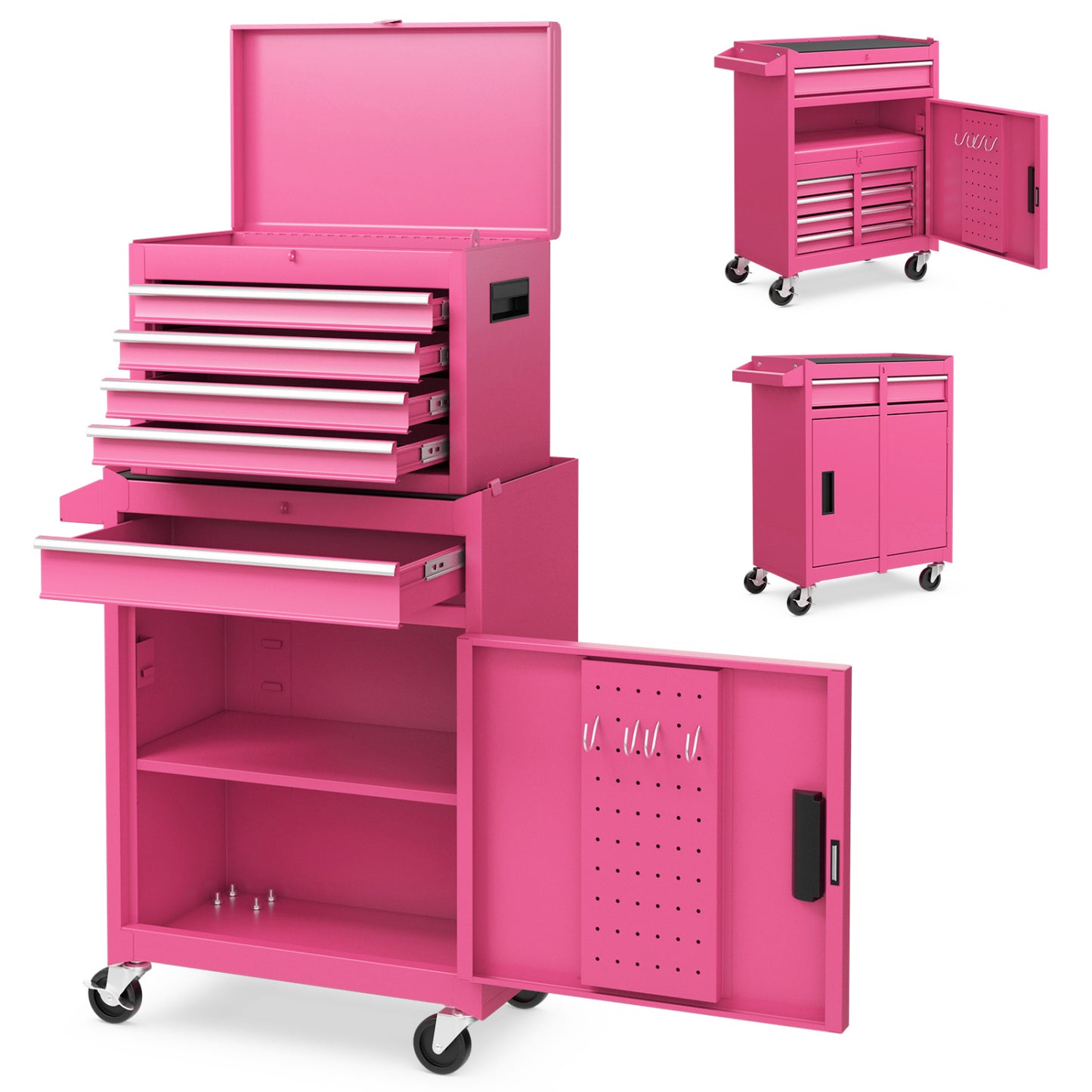2-in-1 Rolling Tool Chest, 5 Sliding Lockable Drawers, Pink Garages at Gallery Canada