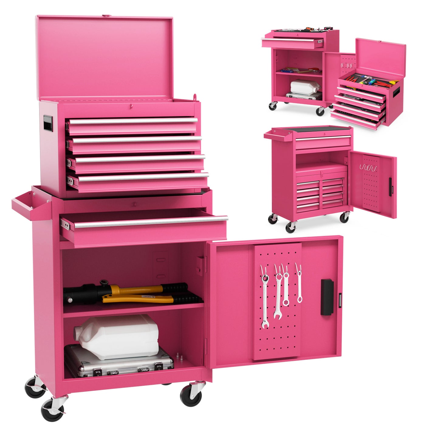 2-in-1 Rolling Tool Chest, 5 Sliding Lockable Drawers, Pink Garages at Gallery Canada