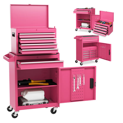 2-in-1 Rolling Tool Chest, 5 Sliding Lockable Drawers, Pink Garages at Gallery Canada