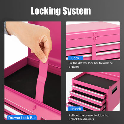 2-in-1 Rolling Tool Chest, 5 Sliding Lockable Drawers, Pink Garages at Gallery Canada